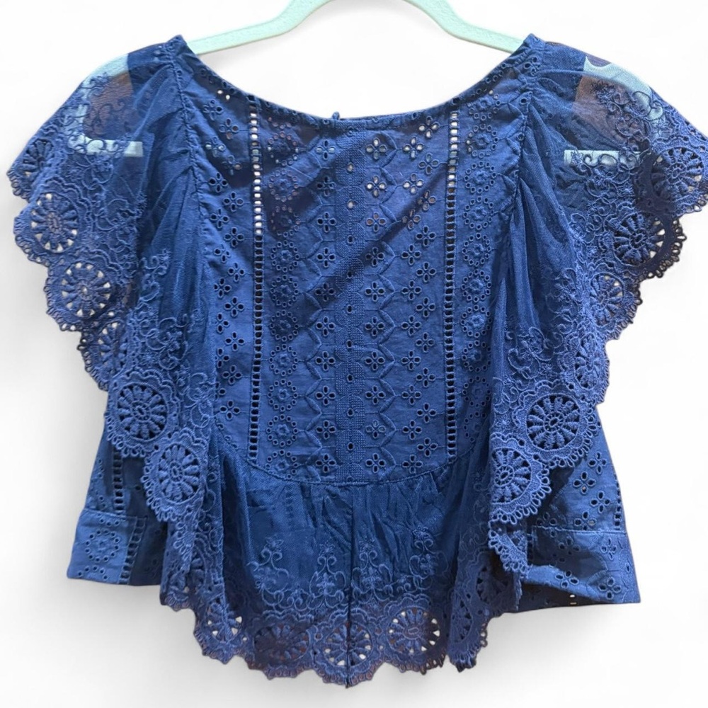 Altar'd State Cropped Lace Navy Blue Top